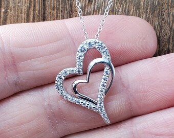 18 Inch Sterling Silver Cubic Zirconia Double Cute Heart