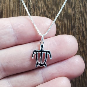 16 Inch Sterling Silver Small Black Turtle Pendant Necklace