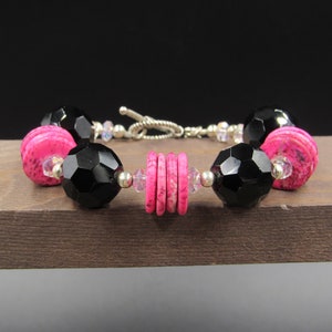 7&quot; Sterling Silver Pink Stone Discs Bracelet Vintage Elegant Beautiful Everyday Minimalist Statement Simple Unique Trendy