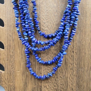 24 Inch Sterling Silver Layered Blue Lapis Lazuli Stone Necklace