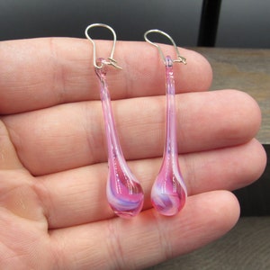 Sterling Silver Handmade Pink Glass Dangle Earrings Vintage Wedding Engagement Anniversary Beautiful Everyday Minimalist Cute