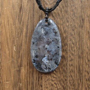 18&quot; Sterling Silver Large Dark Tone Granite Stone Pendant Necklace Vintage Minimalist Everyday Beautiful Sexy Special Gift Idea Bohemian