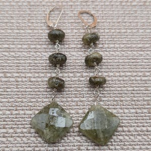 Sterling Silver Long Labradorite Stone Dangle Earrings A5436
