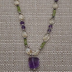 18 Inch Sterling Silver Amethyst Citrine And Peridot Stones Necklace B363