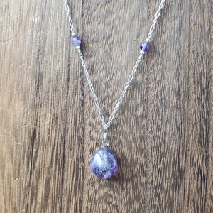 18 Inch Sterling Silver Purple Amethyst Stone Necklace
