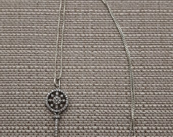 18 Inch Sterling Silver Cubic Zirconia Gemstone Key Necklace A3365