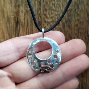 18 Inch 925 Sterling Silver & Leather Odd Cutout Pendant  Necklace