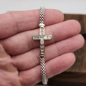 8 Inch Sterling Silver Cross Cubic Zirconia Solid Bracelet B105