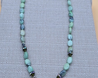 21.5 Inch Sterling Silver Handmade Unique Green Stone Necklace B793