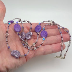 30 Inch 925 Sterling Silver Purple Stone And Glass Fossils Necklace B3