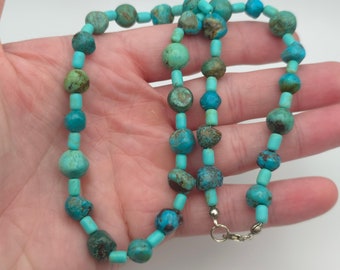 18 Inch 925 Sterling Silver Turquoise And Other Stones Necklace B38