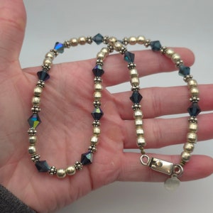 16 Inch Sterling Silver Beads And Crystals Necklace B83