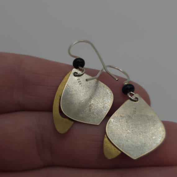 Sterling Silver Textured Two Tone Pattern Earring… - image 3