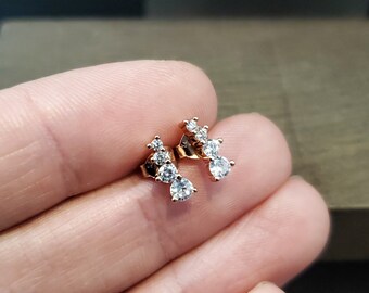 Rose Gold Over 925 Sterling Silver Journey Style CZ Stud