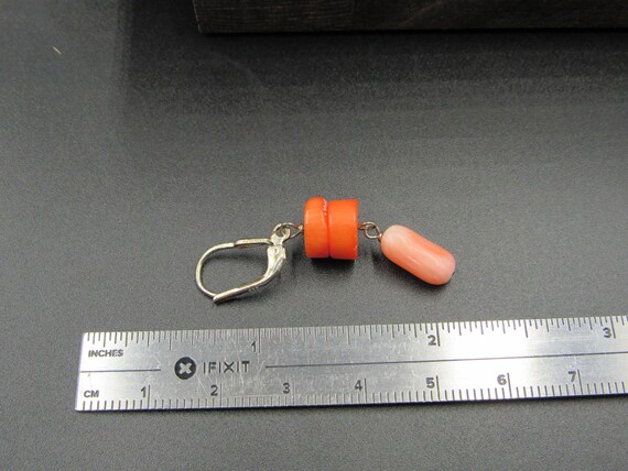 Sterling Silver Orange Shell Dangle Earrings Vint… - image 5