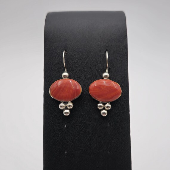 Sterling Silver Oval Red Shell Unique Earrings A2… - image 1