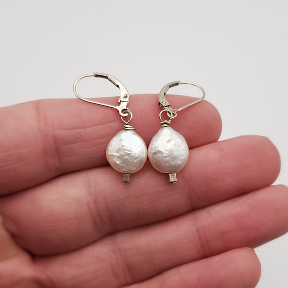 925 Sterling Silver Simple Round Pearl Dangle Earr