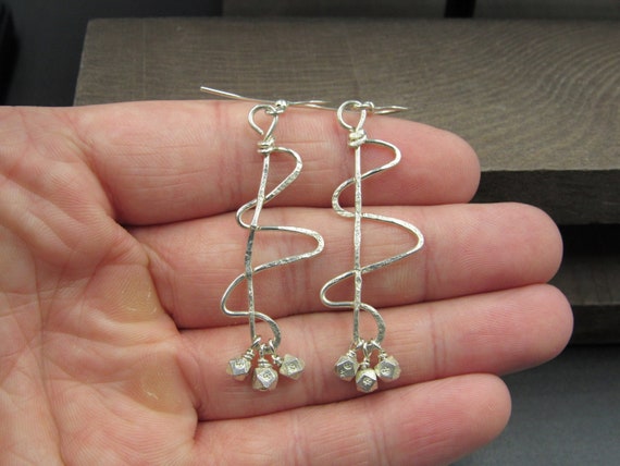 Sterling Silver Abstract Handmade Unique Dangle E… - image 1