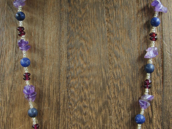 18" Sterling Silver Sodalite Amethyst & Garnet St… - image 2