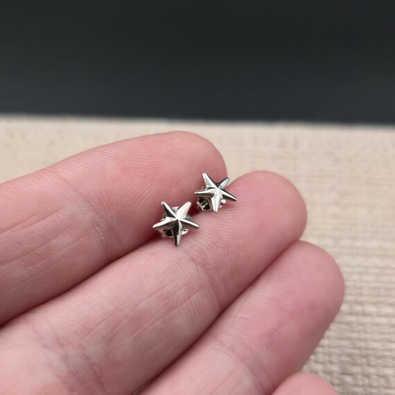 Sterling Silver Very Tiny Star Stud Earrings A6981 - image 2