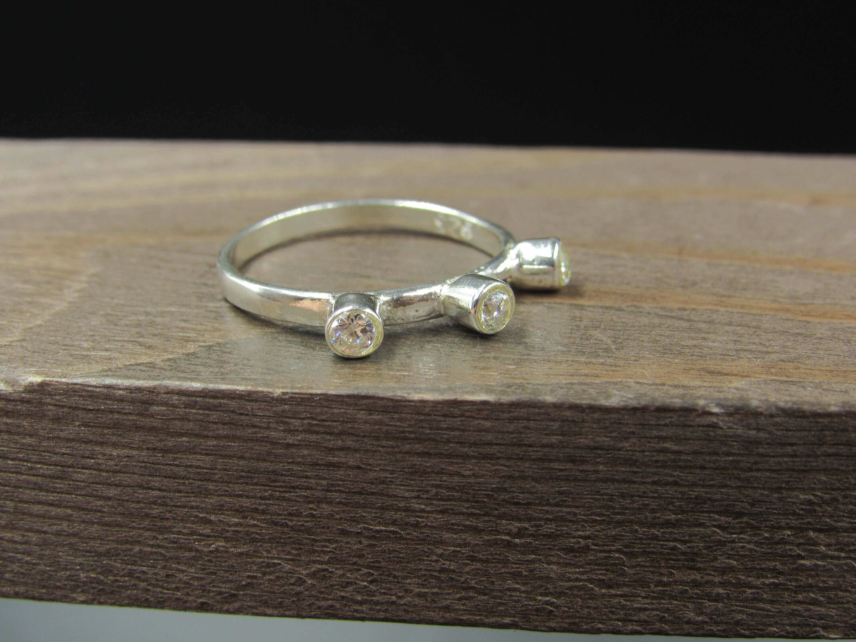 Size 8.5 Sterling Silver Triple Odd Style Cubic Zirconia Band Ring