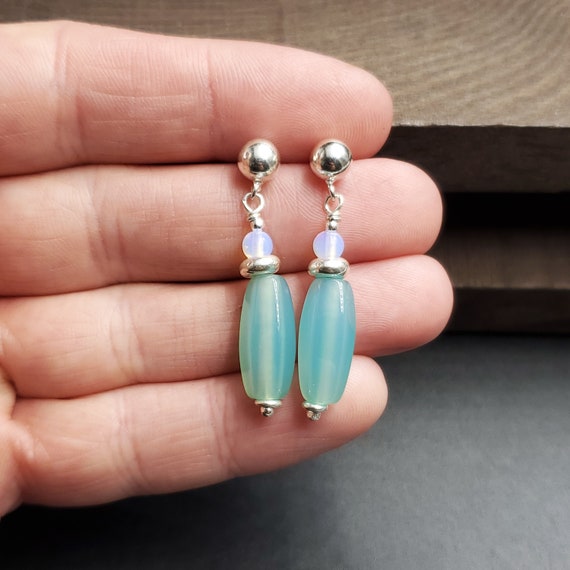 Sterling Silver Pale Blue Glass Earrings