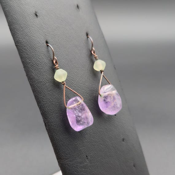Copper Handmade Amethyst Stone Dangle Earrings A6… - image 2