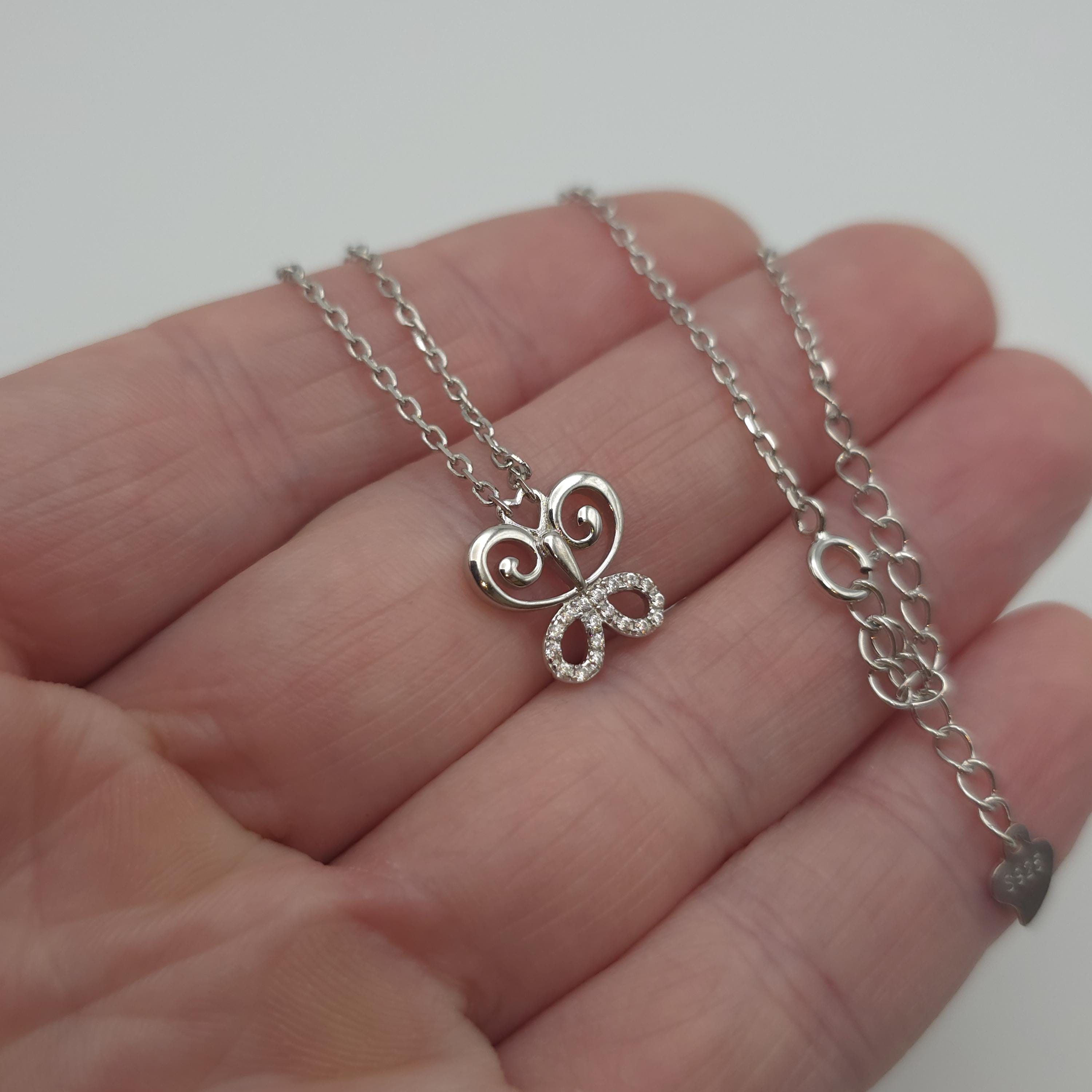 18 Inch Sterling Silver Cubic Zirconia Butterfly Necklace