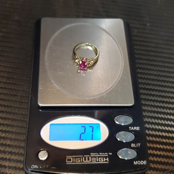 Size 6 Gold Tone Beautiful Pink Topaz And CZ Ring - image 6