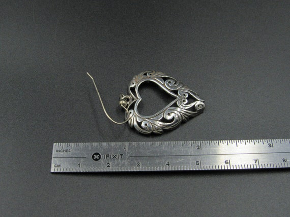 Sterling Silver Large Ornate Heart Drop Earrings … - image 4