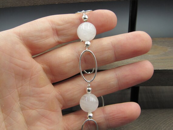 8" Sterling Silver Rose Quartz Orb Bracelet Vinta… - image 2