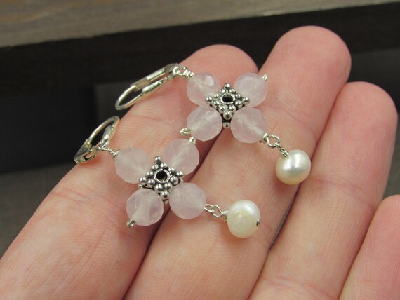 Sterling Silver Four Faceted Rose Quartz And Pear… - image 3