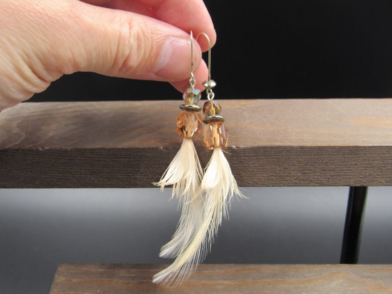 Sterling Silver Crystal And Feather Dangle Earrin… - image 3