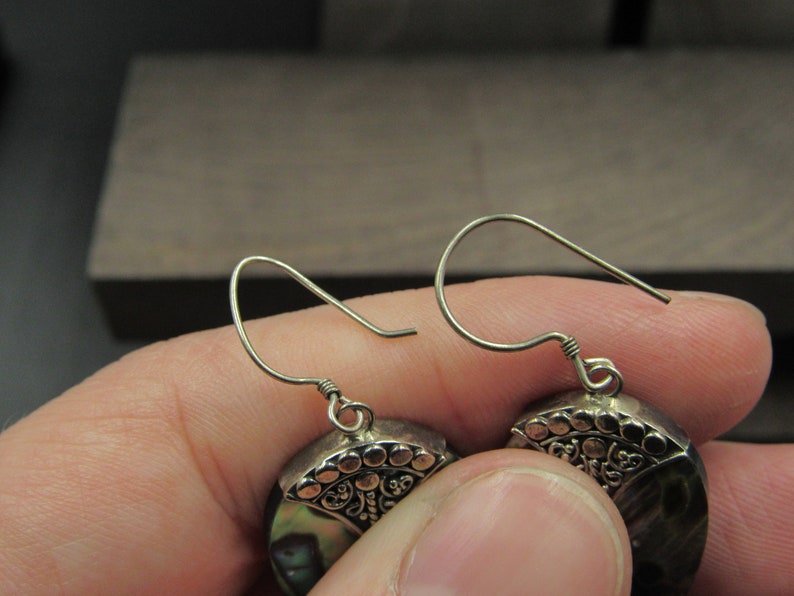Sterling Silver Teardrop Abalone Shell Earrings Vintage Wedding Engagement Anniversary Beautiful Everyday Minimalist Cute