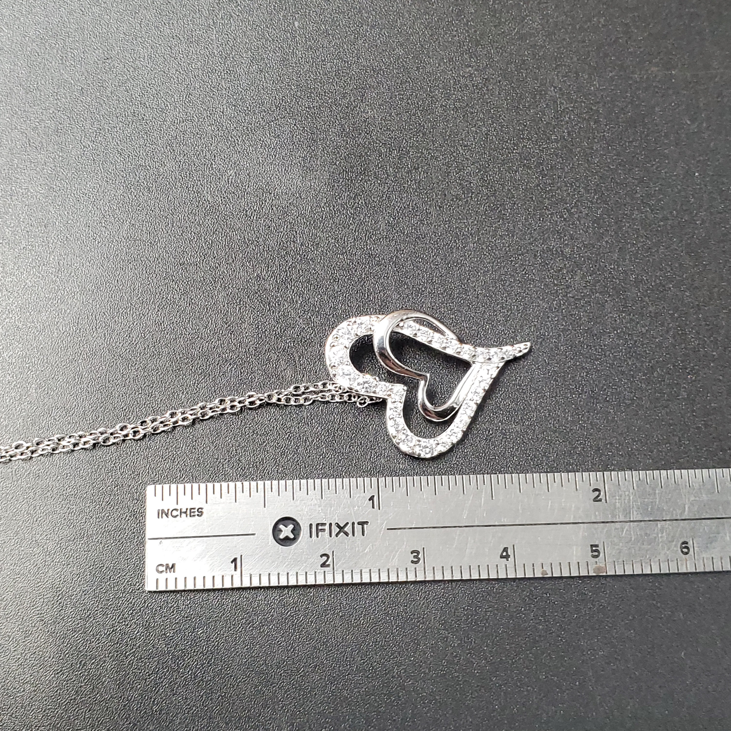 18 Inch Sterling Silver Cubic Zirconia Double Cute Heart