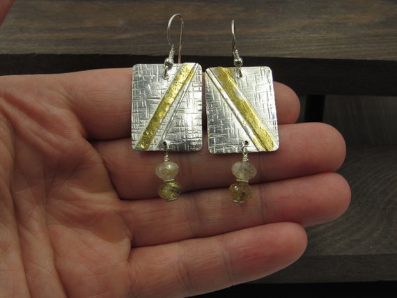Sterling Silver Rectangle Quartz Stone Earrings V… - image 1