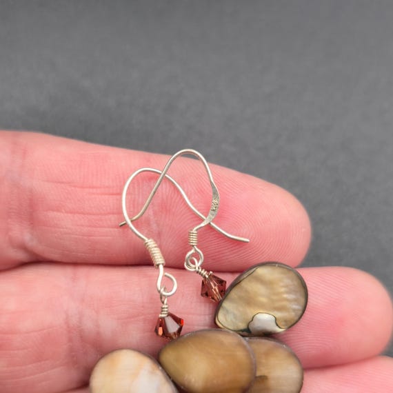 Sterling Silver Brown Shell Handmade Dangle Earri… - image 3