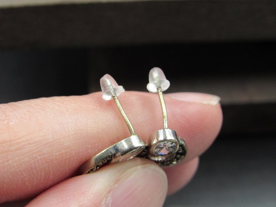 Sterling Silver Tarnished Small CZ And Marcasite … - image 3