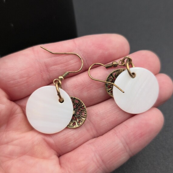 Copper White Shell And Crystal Dangle Earrings A6… - image 3