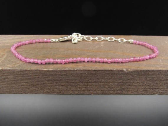 8 Inch Sterling Silver Small Faceted Light Red Stones Bracelet