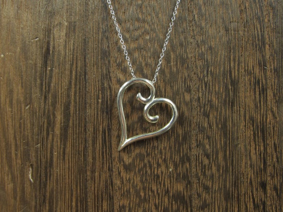 18" Sterling Silver Fancy Heart Pendant Necklace … - image 1