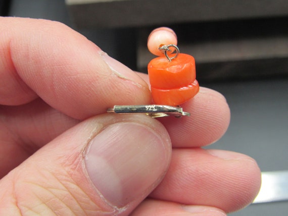 Sterling Silver Orange Shell Dangle Earrings Vint… - image 4