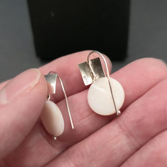 Sterling Silver White Shell Square Face Dangle Ea… - image 3