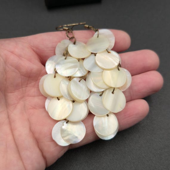 Copper Layered White Shell Long Dangle Earrings B… - image 3