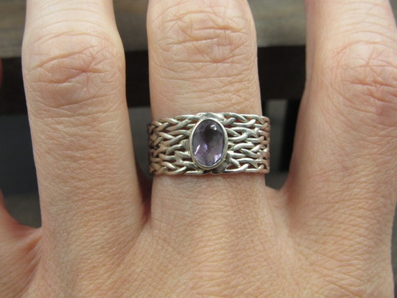 Size 9 Sterling Silver Handmade Cloudy Amethyst B… - image 3
