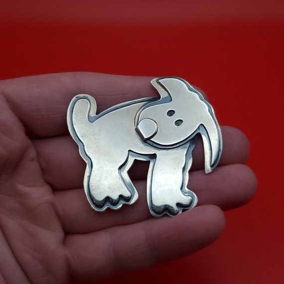 925 Sterling Silver Large Heavy Adorable Dog Pin … - image 1