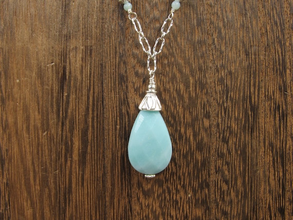 Light blue stone pendant cheap necklace