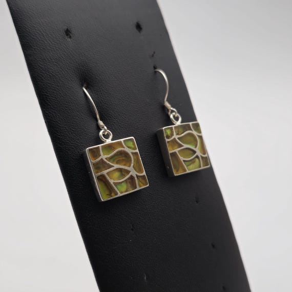 Sterling Silver Unique Shell Background Square Ea… - image 2