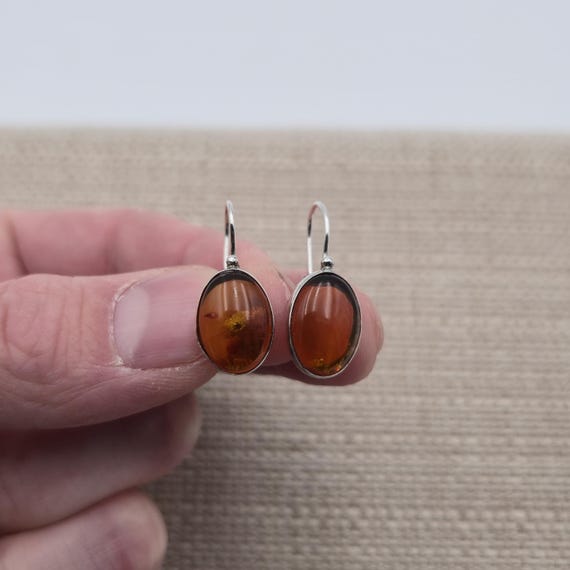 Sterling Silver Orange Material Simple Dangle Ear… - image 1