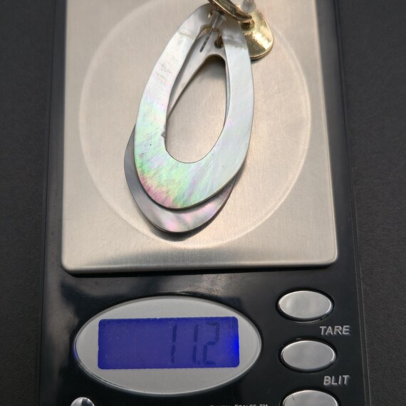 Gold Plated Large Oval Shell Dangle Earrings B926 - image 6